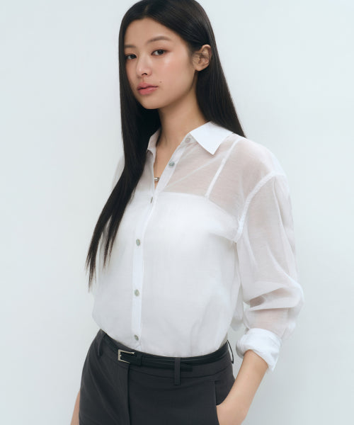 MUSINSA STANDARD WOMAN MUSINSA STANDARD WOMAN Relaxed Sheer Shirt White