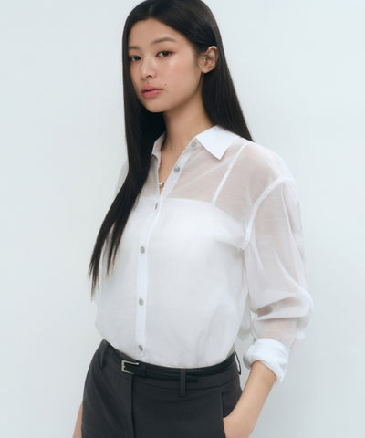 MUSINSA STANDARD WOMAN Relaxed Sheer Shirt White