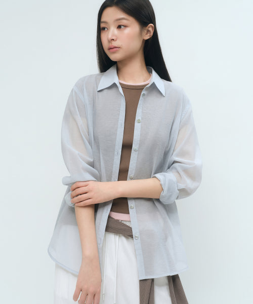 MUSINSA STANDARD WOMAN MUSINSA STANDARD WOMAN Relaxed Sheer Shirt Light Blue