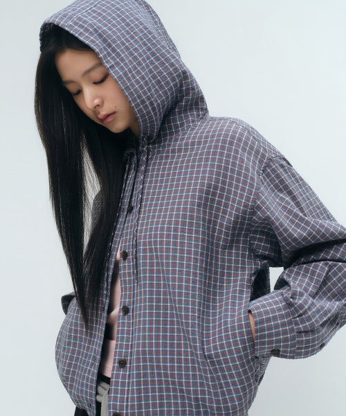 MUSINSA STANDARD WOMAN MUSINSA STANDARD WOMAN Women's Check Hooded Shirt Jacket [Dusty Blue]