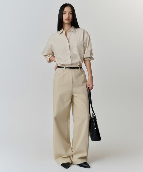 MUSINSA STANDARD WOMAN MUSINSA STANDARD WOMAN Women's Cotton Extra Wide Pants (Light Beige)