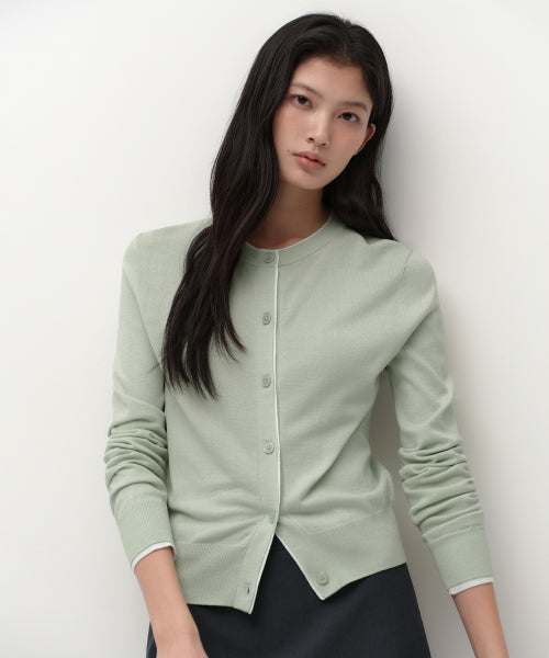 MUSINSA STANDARD WOMAN MUSINSA STANDARD WOMAN Cardigan Layered Round Neck [Pale Green]