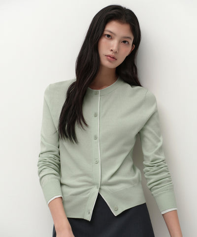 MUSINSA STANDARD WOMAN Cardigan Layered Round Neck [Pale Green]