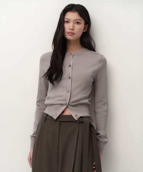 MUSINSA STANDARD WOMAN MUSINSA STANDARD WOMAN Cardigan Layered Round Neck [Light Gray]