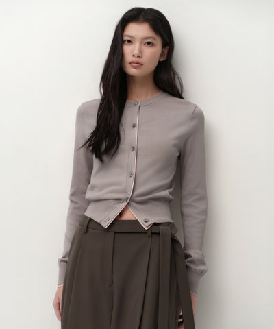 MUSINSA STANDARD WOMAN Cardigan Layered Round Neck [Light Gray]
