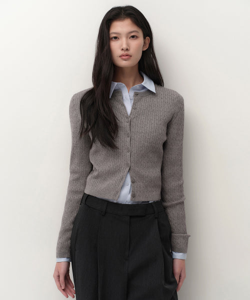 MUSINSA STANDARD WOMAN MUSINSA STANDARD WOMAN Women's Cable Round Neck Cardigan [Medium Gray]