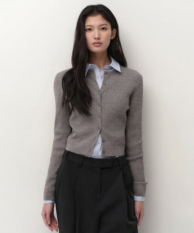 MUSINSA STANDARD WOMAN Women's Cable Round Neck Cardigan [Medium Gray]