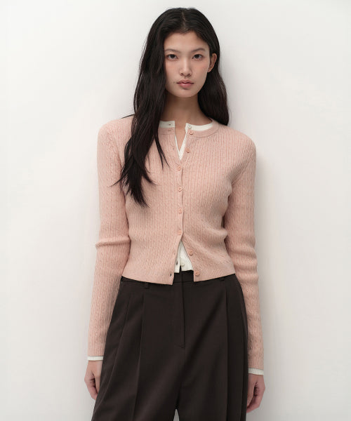 MUSINSA STANDARD WOMAN MUSINSA STANDARD WOMAN Women's Cable Round Neck Cardigan [Light Pink]