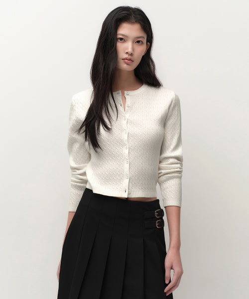 MUSINSA STANDARD WOMAN MUSINSA STANDARD WOMAN Women's Cable Round Neck Cardigan [Ivory]
