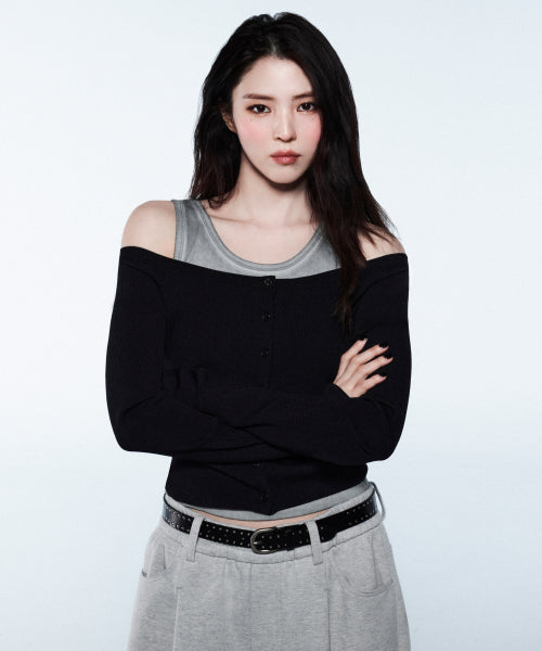 MUSINSA STANDARD WOMAN MUSINSA STANDARD WOMAN Cardigan slim off-shoulder black