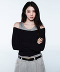 MUSINSA STANDARD WOMAN MUSINSA STANDARD WOMAN Cardigan slim off-shoulder black