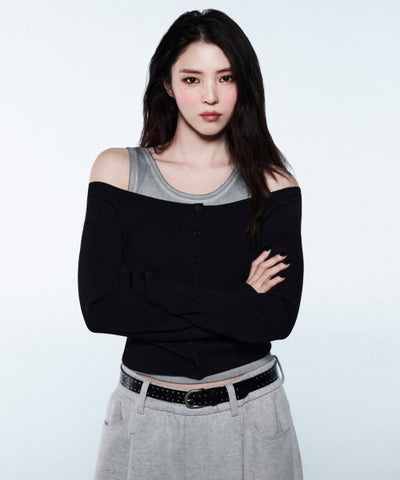 MUSINSA STANDARD WOMAN Cardigan slim off-shoulder black