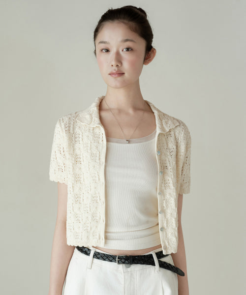 MUSINSA STANDARD WOMAN MUSINSA STANDARD WOMAN Cardigan Square Crochet Collared Butter Cream