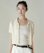 MUSINSA STANDARD WOMAN MUSINSA STANDARD WOMAN Cardigan Square Crochet Collared Butter Cream