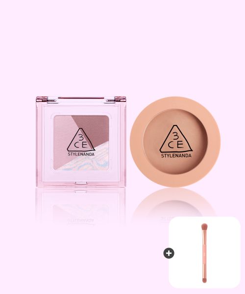3CE [2 types] Color Grid Eyeshadow + Face Blush (includes 1 dual-ended eyeshadow brush)