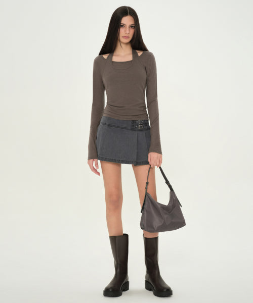 MUSINSA STANDARD WOMAN MUSINSA STANDARD WOMAN T-Shirt Halter Layered Long Sleeve [Brown]