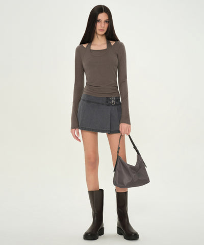 MUSINSA STANDARD WOMAN T-Shirt Halter Layered Long Sleeve [Brown]