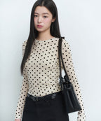 MUSINSA STANDARD WOMAN MUSINSA STANDARD WOMAN Women's Polka Dot Sheer Long Sleeve T-Shirt [Cream]