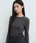 MUSINSA STANDARD WOMAN MUSINSA STANDARD WOMAN Women's Sheer Slim Long Sleeve T-Shirt (Dark Gray)