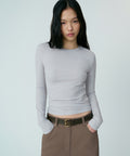 MUSINSA STANDARD WOMAN MUSINSA STANDARD WOMAN Sheer Slim Long Sleeve T-Shirt (Blue Gray)