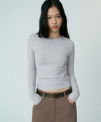 MUSINSA STANDARD WOMAN MUSINSA STANDARD WOMAN Sheer Slim Long Sleeve T-Shirt (Blue Gray)