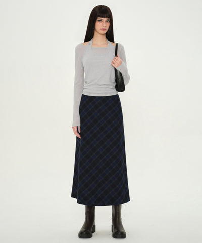 MUSINSA STANDARD WOMAN Ombre Check Maxi Skirt (Navy)