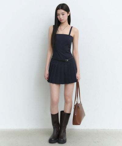 MUSINSA STANDARD WOMAN Women's Slim Pleated Mini Dress (Navy)