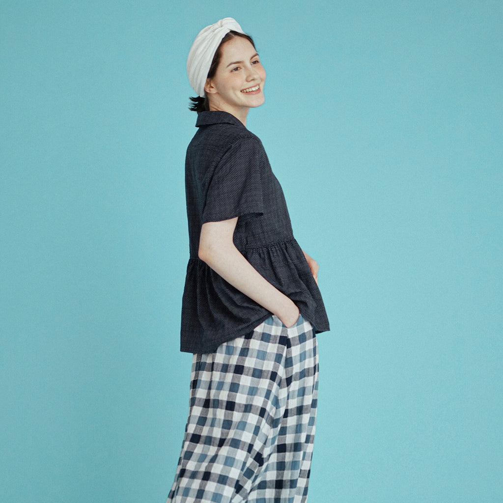 CHIQUITA 16th_Summer Dot Shirring Shirt Navy 232303ONV (domestic production)