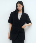 MUSINSA STANDARD WOMAN MUSINSA STANDARD WOMAN Women's Slick Belted Short Sleeve Blazer [Black] - Size XS