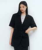 MUSINSA STANDARD WOMAN MUSINSA STANDARD WOMAN Women's Slick Belted Short Sleeve Blazer [Black] - Size XS