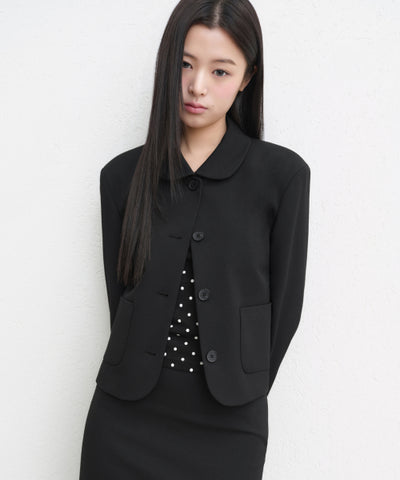 MUSINSA STANDARD WOMAN Women's Round Collar Short Blazer [Black]