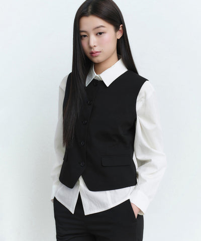 MUSINSA STANDARD WOMAN Women's Round Neck Tailored Vest [Black]