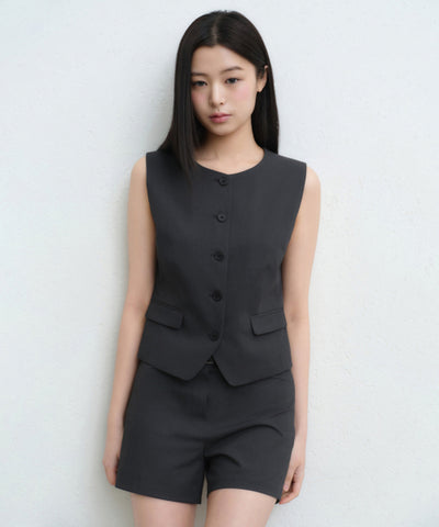 MUSINSA STANDARD WOMAN Women's Round Neck Tailored Vest [Gray]