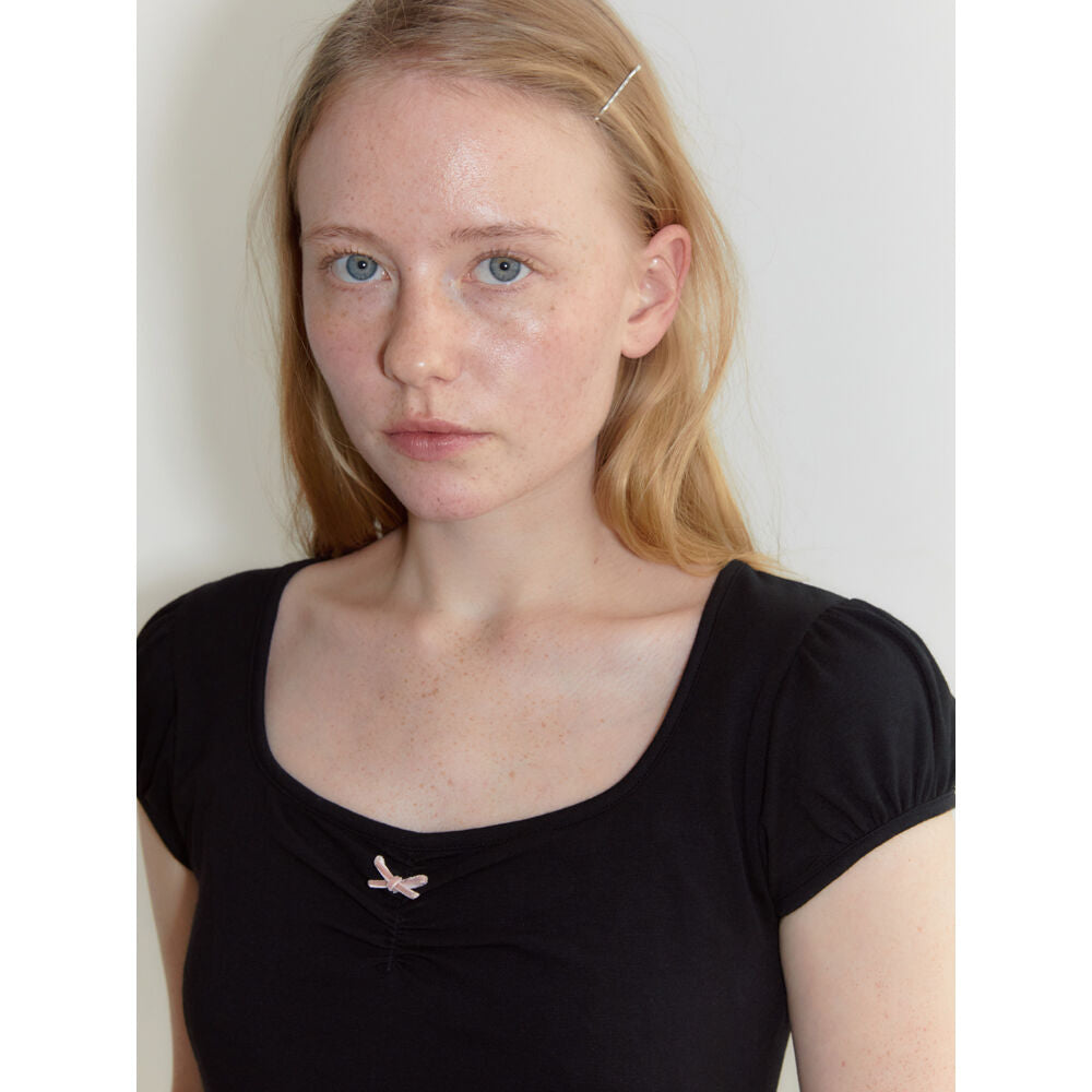 SINOON Round Shirring T-Shirt (Black)