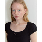 SINOON Round Shirring T-Shirt (Black)