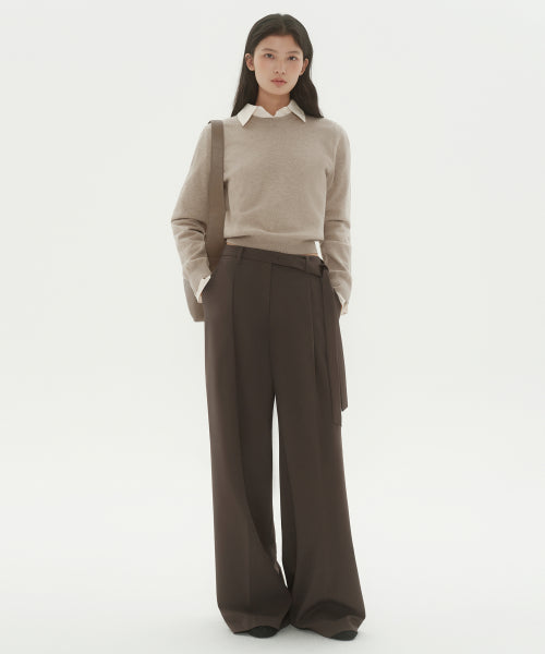 MUSINSA STANDARD WOMAN MUSINSA STANDARD WOMAN Slacks Waist Strap Wide [Khaki Brown]