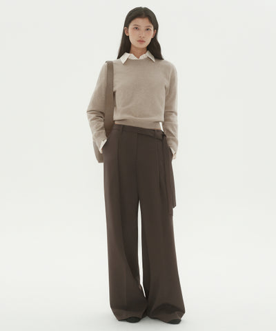 MUSINSA STANDARD WOMAN Slacks Waist Strap Wide [Khaki Brown]