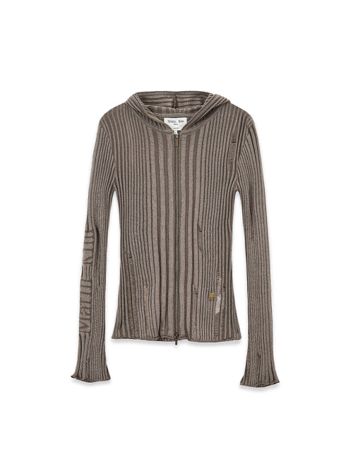 MATIN KIM MATIN KIM Logo Point Damage Slim Hoody Cardigan