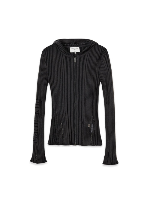MATIN KIM MATIN KIM LOGO POINT DAMAGE SLIM HOODY CARDIGAN