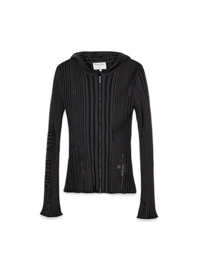 MATIN KIM LOGO POINT DAMAGE SLIM HOODY CARDIGAN