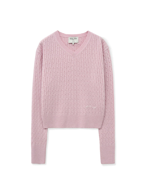 MATIN KIM MATIN KIM Shiny Cable Pullover in Pink