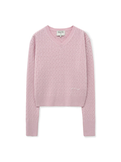 MATIN KIM Shiny Cable Pullover in Pink