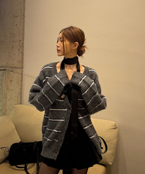 MIXXO MIXXO Hairy Striped Cardigan Women S