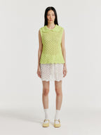 EENK YELT Cable Knit Collared Top - Yellow Green