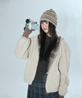 MIXXO MIXXO Hoodie Check Color Fleece Zip-Up (C, S)
