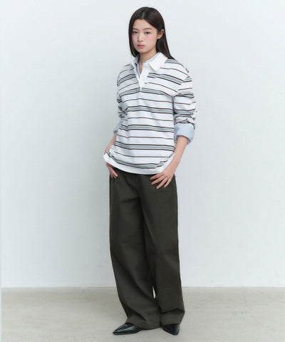 MUSINSA STANDARD WOMAN Women's Relaxed Multi-Stripe Rugby Shirt (White)