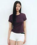 MUSINSA STANDARD WOMAN MUSINSA STANDARD WOMAN Women's Layered Hem Slim T-Shirt [Plum]