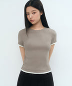 MUSINSA STANDARD WOMAN MUSINSA STANDARD WOMAN Women's Layered Hem Slim T-Shirt Dusty Beige