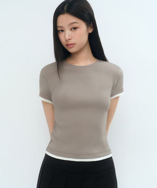 MUSINSA STANDARD WOMAN MUSINSA STANDARD WOMAN Women's Layered Hem Slim T-Shirt Dusty Beige