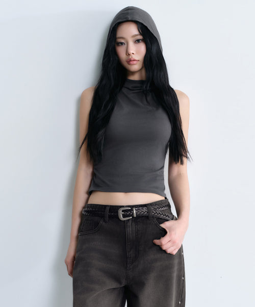 MUSINSA STANDARD WOMAN MUSINSA STANDARD WOMAN Drape Hooded Sleeveless Top (Dark Gray)